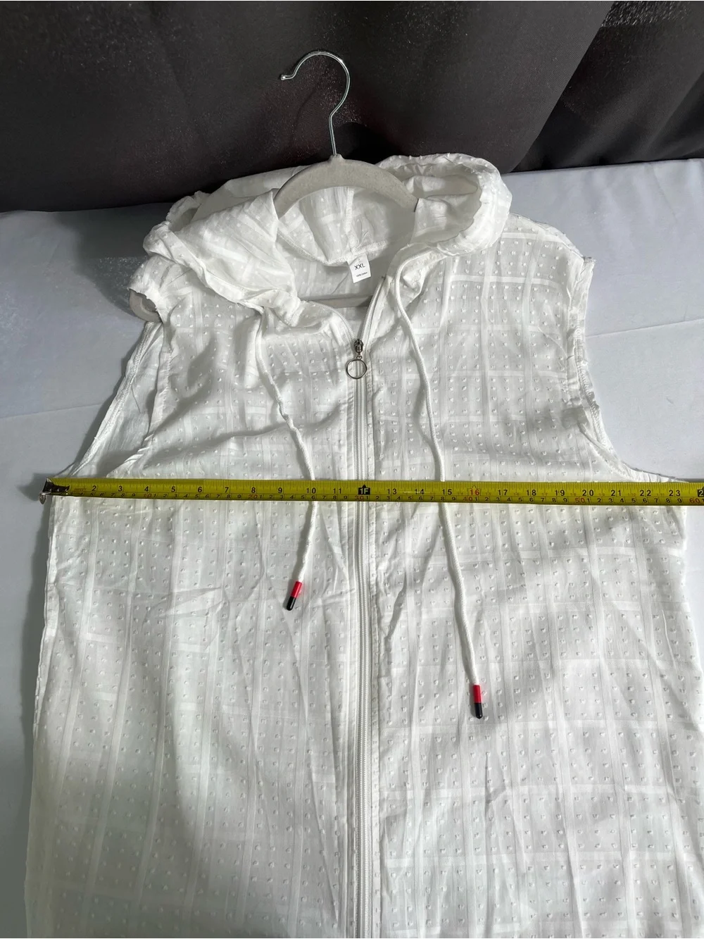 Women’s White Sleeveless Hooded Zip Up‎ Top XXL Cotton Swiss Dot Casual